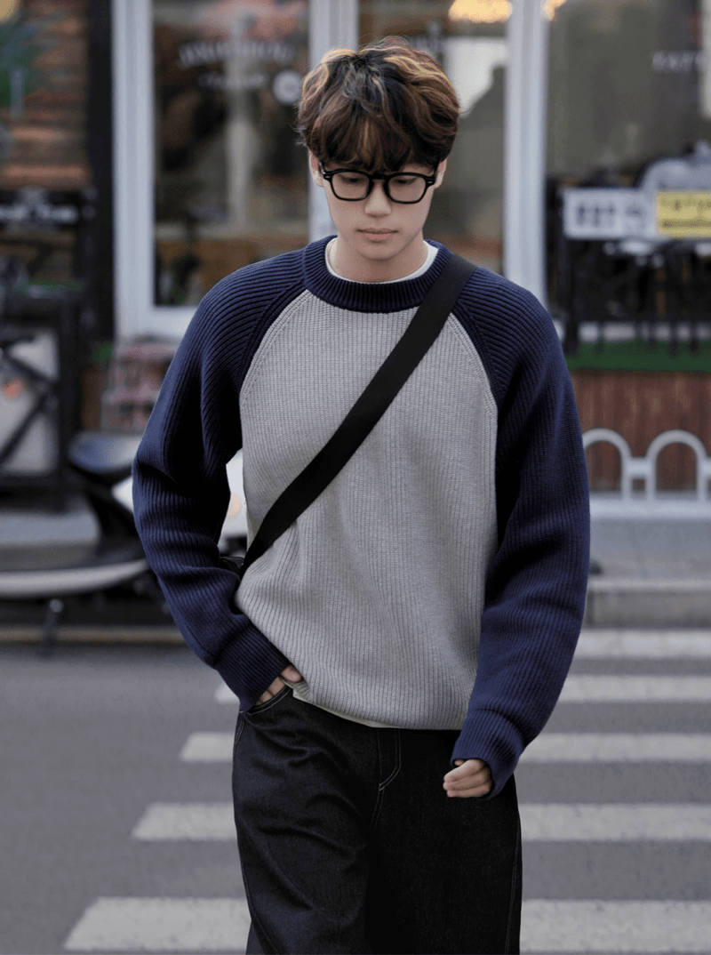 バイカラーラグランスリーブニットプルオーバー　OR4803 - 韓国メンズファッション通販 - ORUN - 