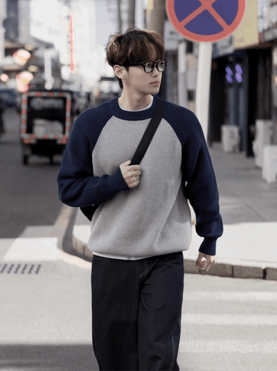 バイカラーラグランスリーブニットプルオーバー　OR4803 - 韓国メンズファッション通販 - ORUN - 