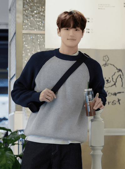 バイカラーラグランスリーブニットプルオーバー　OR4803 - 韓国メンズファッション通販 - ORUN - 