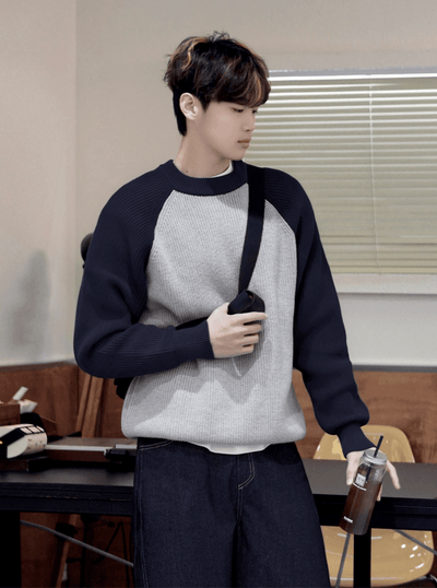 バイカラーラグランスリーブニットプルオーバー　OR4803 - 韓国メンズファッション通販 - ORUN - 