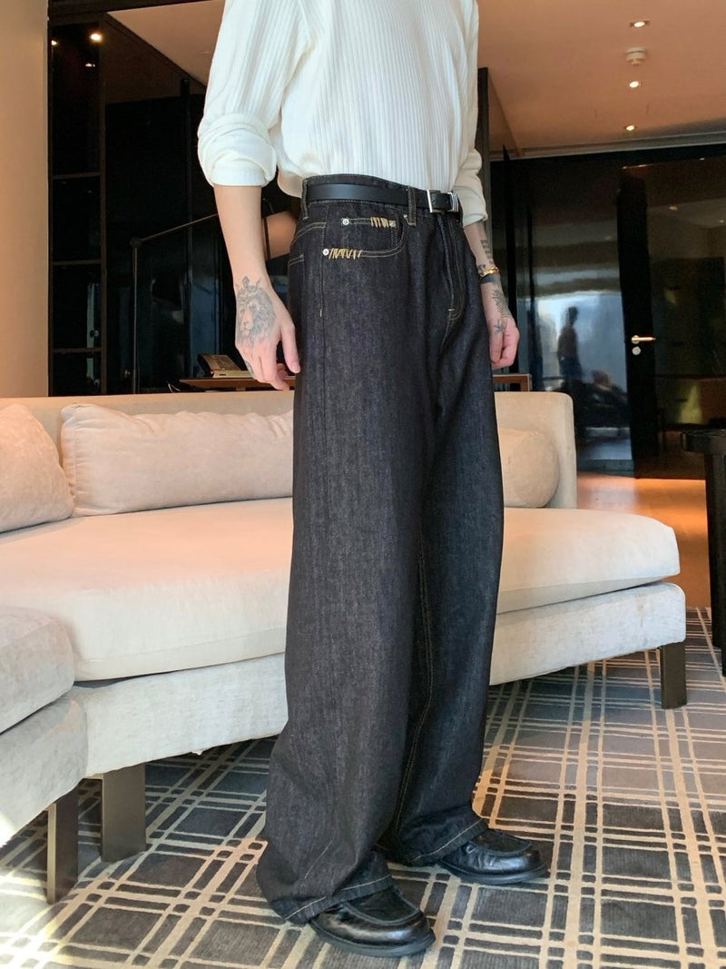 ハンドステッチ原色ワイドストレートデニム OR4854 - 韓国メンズファッション通販 - ORUN - 