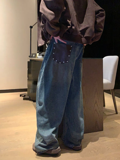 ヴィンテージウォッシュパッチワイドデニム OR4855 - 韓国メンズファッション通販 - ORUN - 