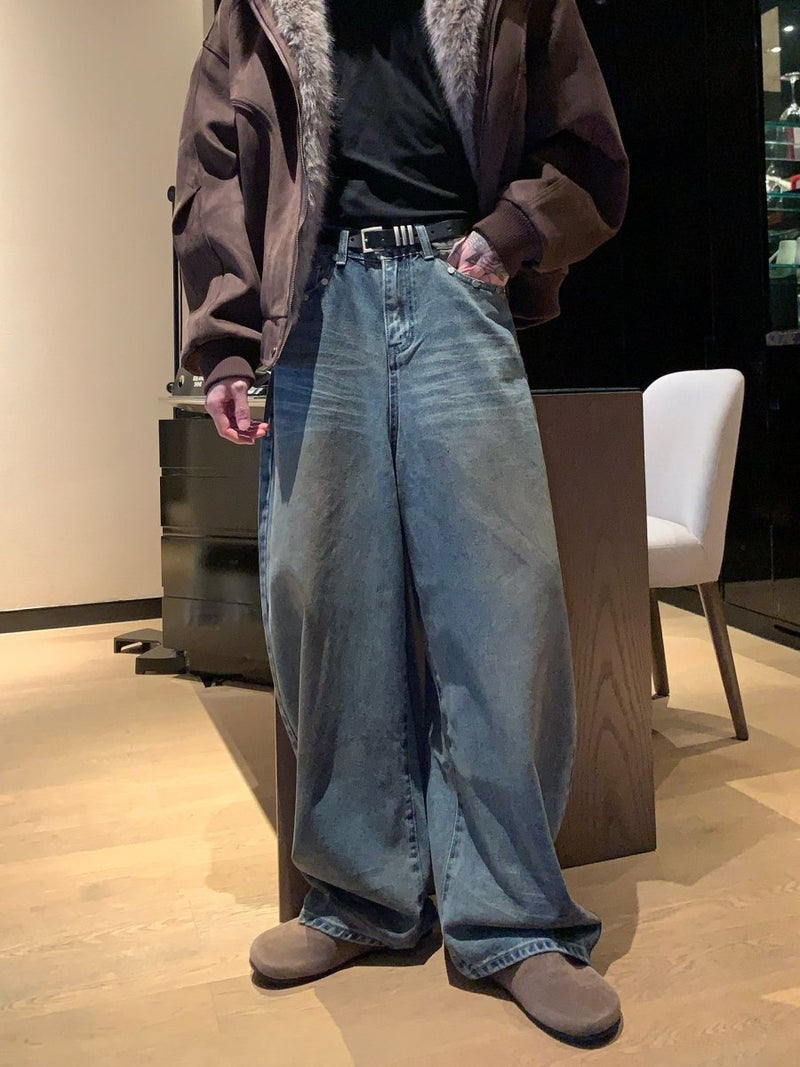 ヴィンテージウォッシュパッチワイドデニム OR4855 - 韓国メンズファッション通販 - ORUN - 