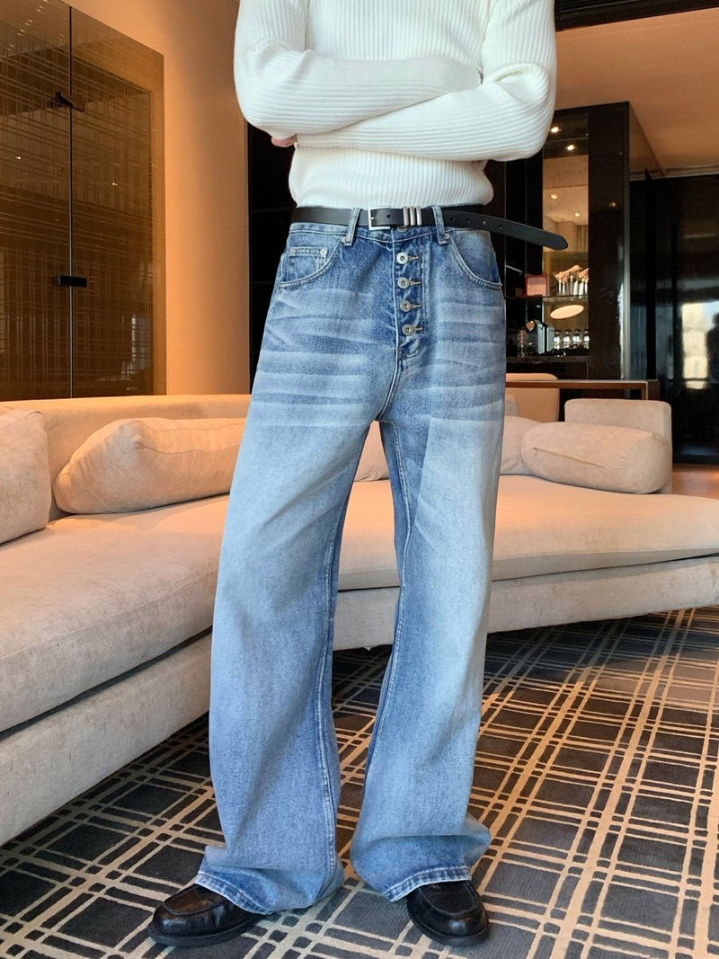 マルチボタン猫ヒゲストレートボタンフライデニム OR4856 - 韓国メンズファッション通販 - ORUN - 