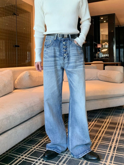 マルチボタン猫ヒゲストレートボタンフライデニム OR4856 - 韓国メンズファッション通販 - ORUN - 