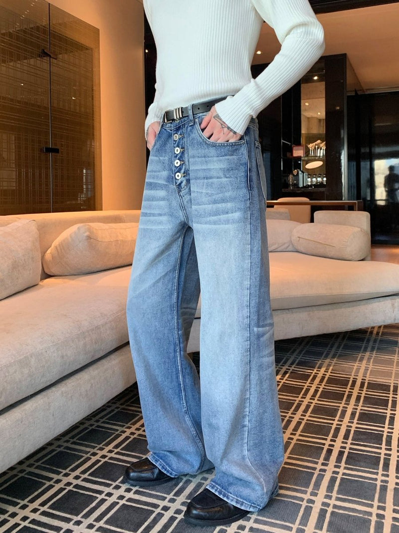 マルチボタン猫ヒゲストレートボタンフライデニム OR4856 - 韓国メンズファッション通販 - ORUN - 