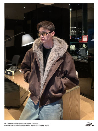 フェイクスエードボアフードエアリーコート OR4859 - 韓国メンズファッション通販 - ORUN - 