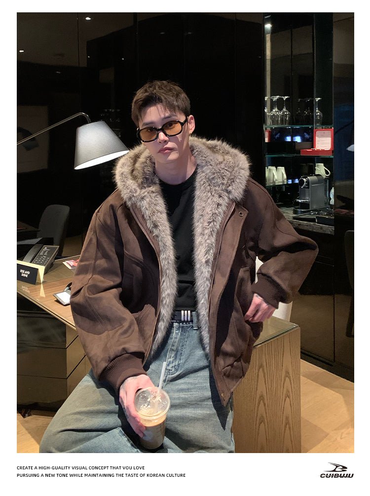 フェイクスエードボアフードエアリーコート OR4859 - 韓国メンズファッション通販 - ORUN - 