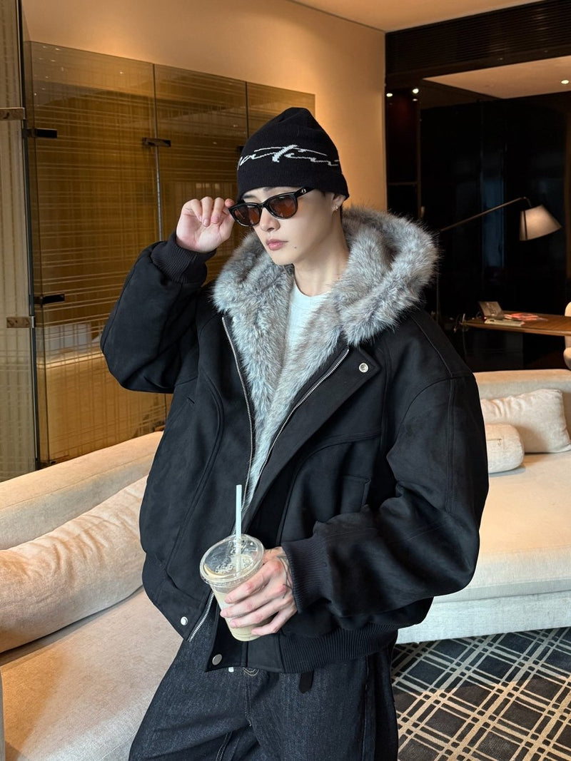 フェイクスエードボアフードエアリーコート OR4859 - 韓国メンズファッション通販 - ORUN - 