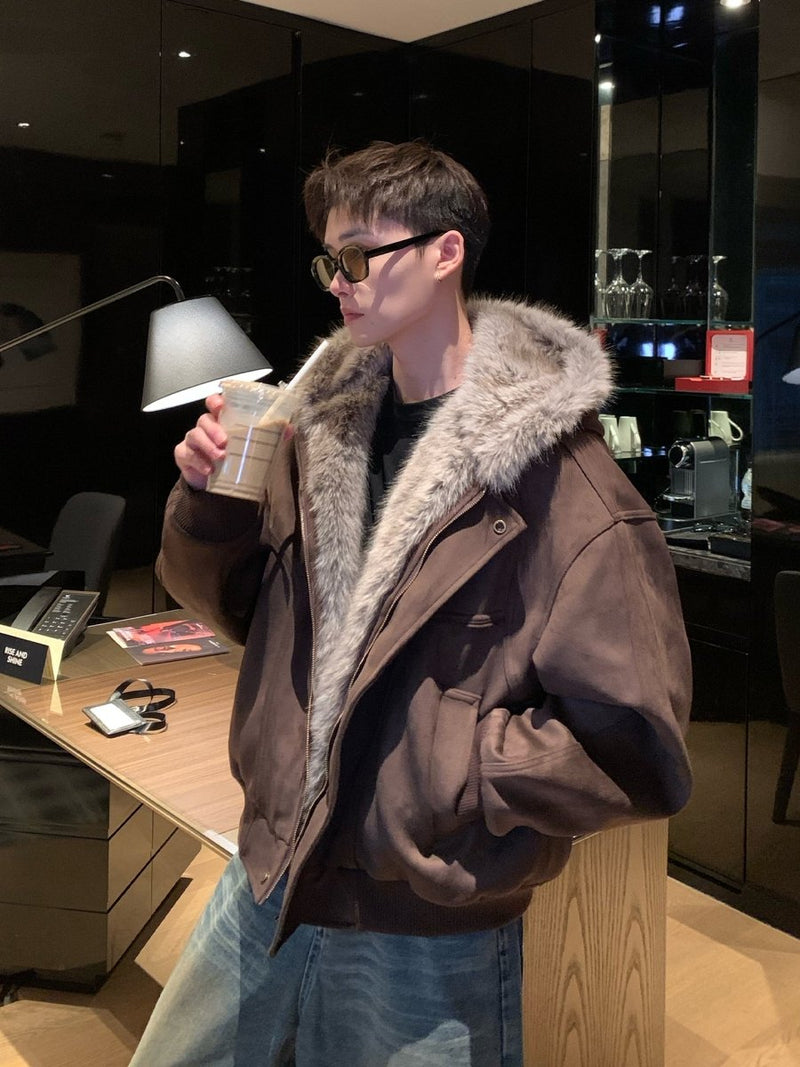 フェイクスエードボアフードエアリーコート OR4859 - 韓国メンズファッション通販 - ORUN - 