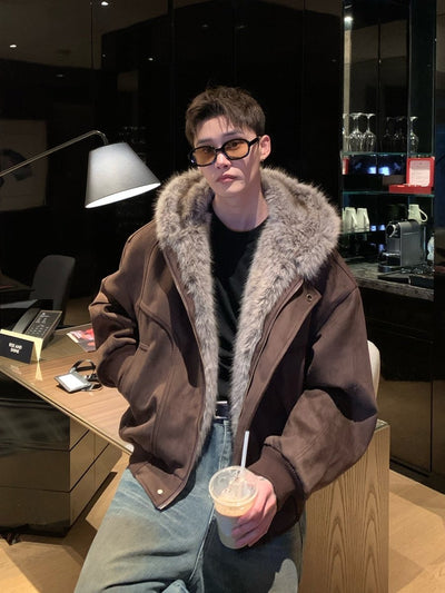 フェイクスエードボアフードエアリーコート OR4859 - 韓国メンズファッション通販 - ORUN - 