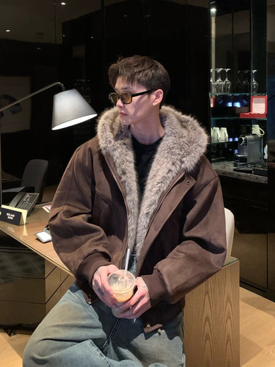 フェイクスエードボアフードエアリーコート OR4859 - 韓国メンズファッション通販 - ORUN - 