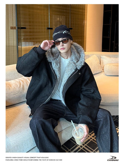 フェイクスエードボアフードエアリーコート OR4859 - 韓国メンズファッション通販 - ORUN - 