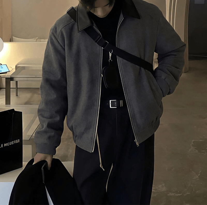 レザーカラー ウールショートジャケット OR4906 – 韓国メンズ 