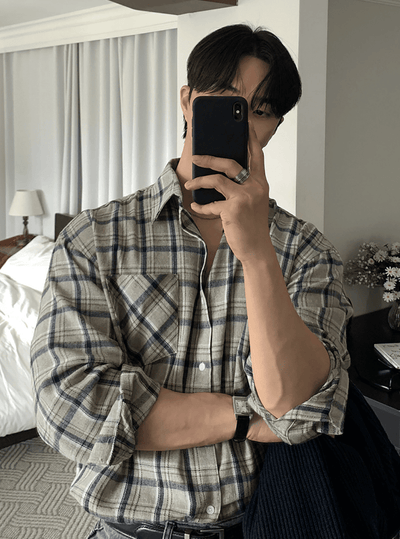 チェック切替 フェイクレイヤード ポロシャツ OR5177 – 韓国メンズ
