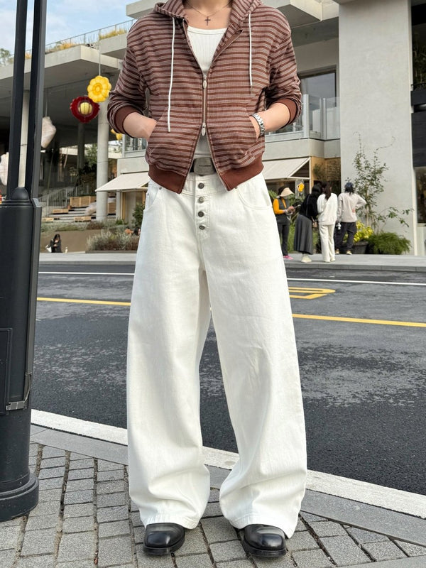 サイドボタン ワイドデニムパンツ　 OR5096