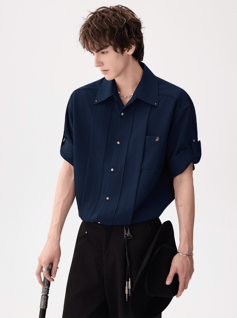 【未使用品】COMME des GARCONS ボタン装飾　半袖シャツ ギャザー×装飾ボタン フレンチ半袖シャツ OR5285 – 韓国メンズ