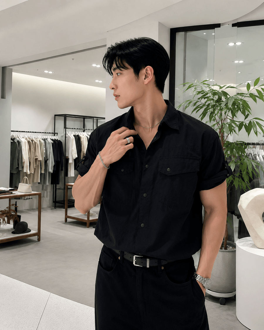 ステッチ装飾・スタンドカラー デニムセットアップ OR5357 – 韓国