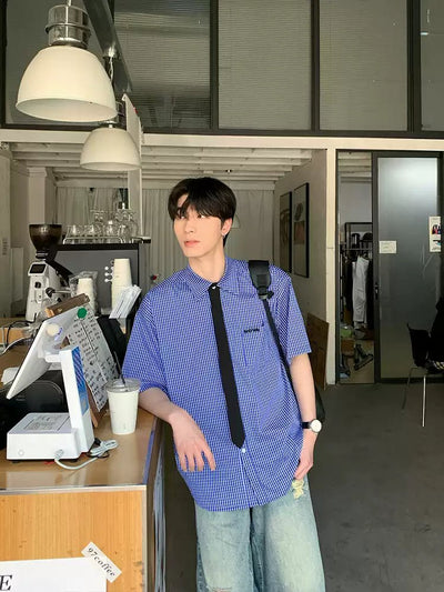 Plaid short sleeve tie shirt OR4242 - ORUN