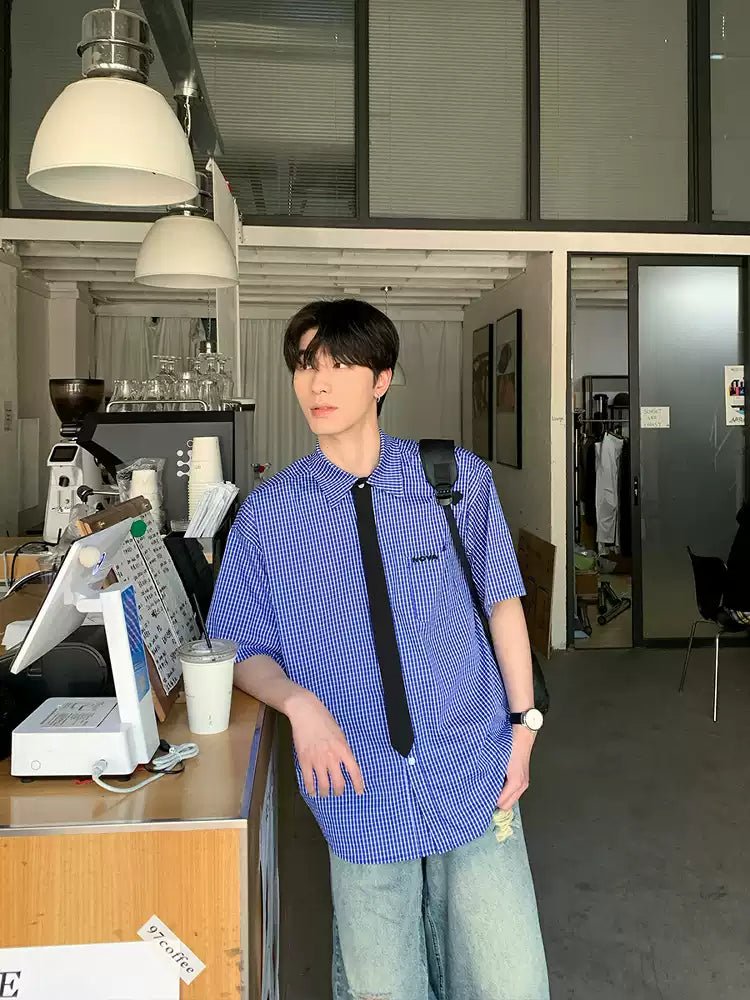 Plaid short sleeve tie shirt OR4242 - ORUN