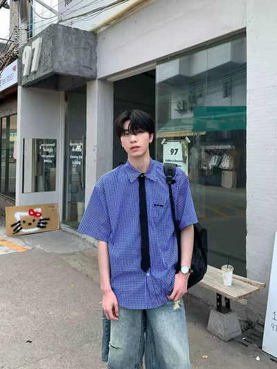 Plaid short sleeve tie shirt OR4242 - ORUN