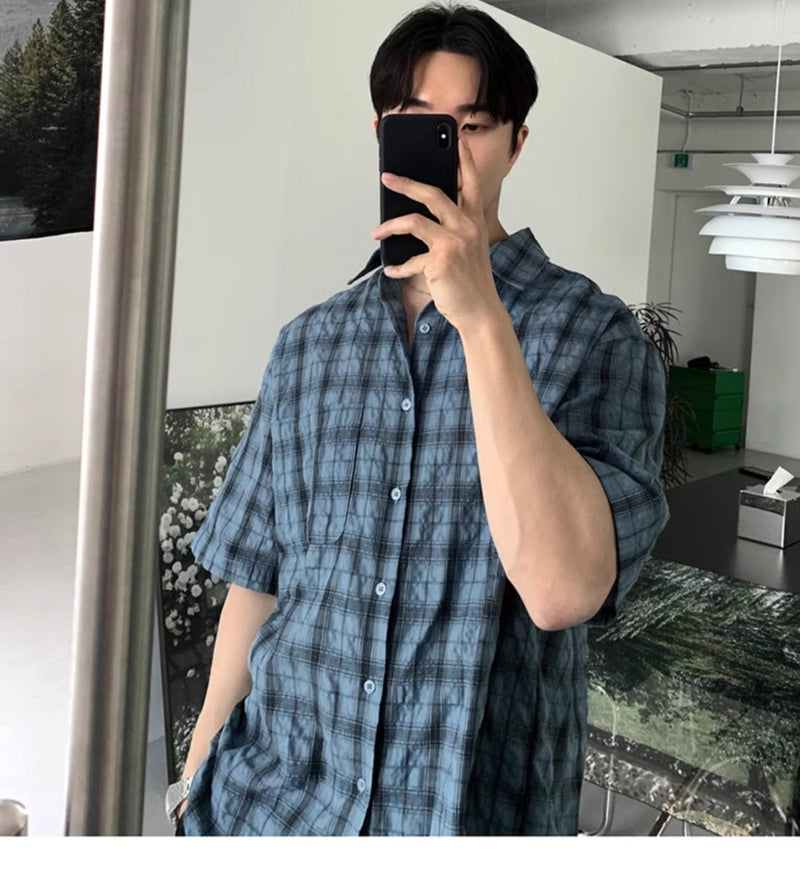 Retro blue plaid shirt OR3289 - ORUN