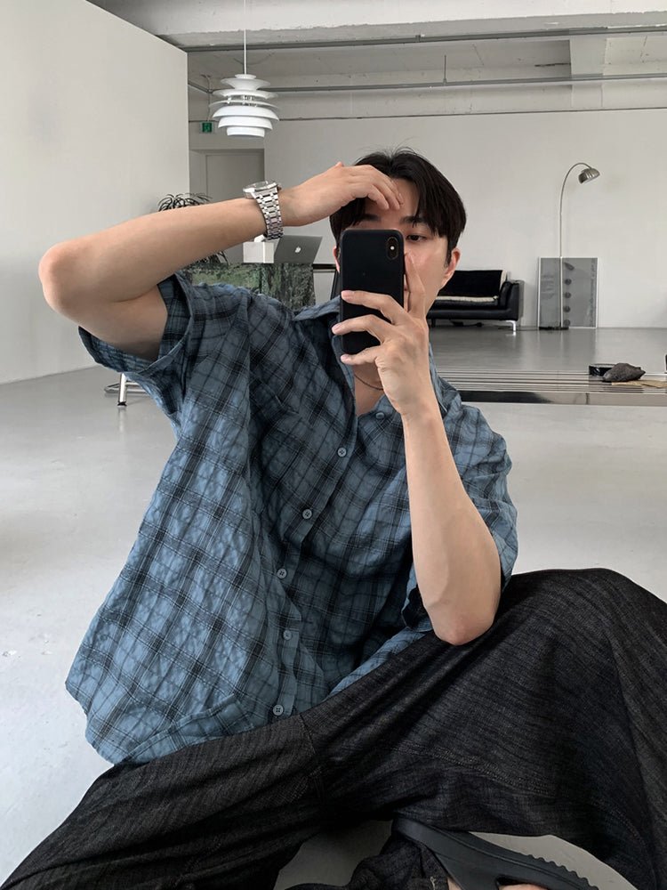 Retro blue plaid shirt OR3289 - ORUN