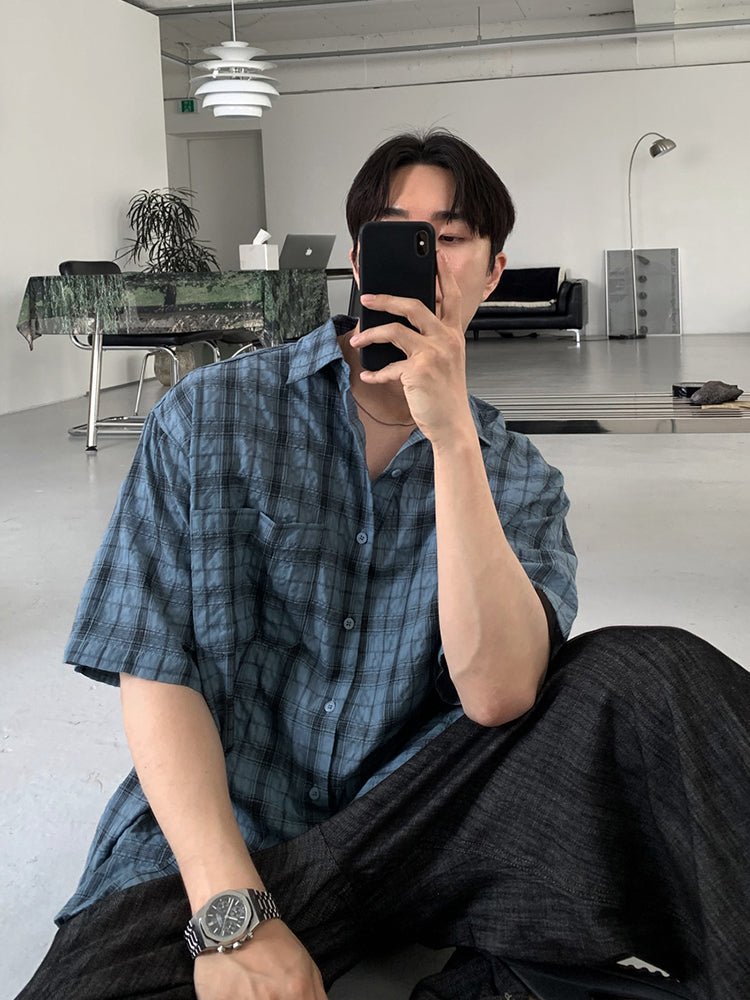 Retro blue plaid shirt OR3289 - ORUN
