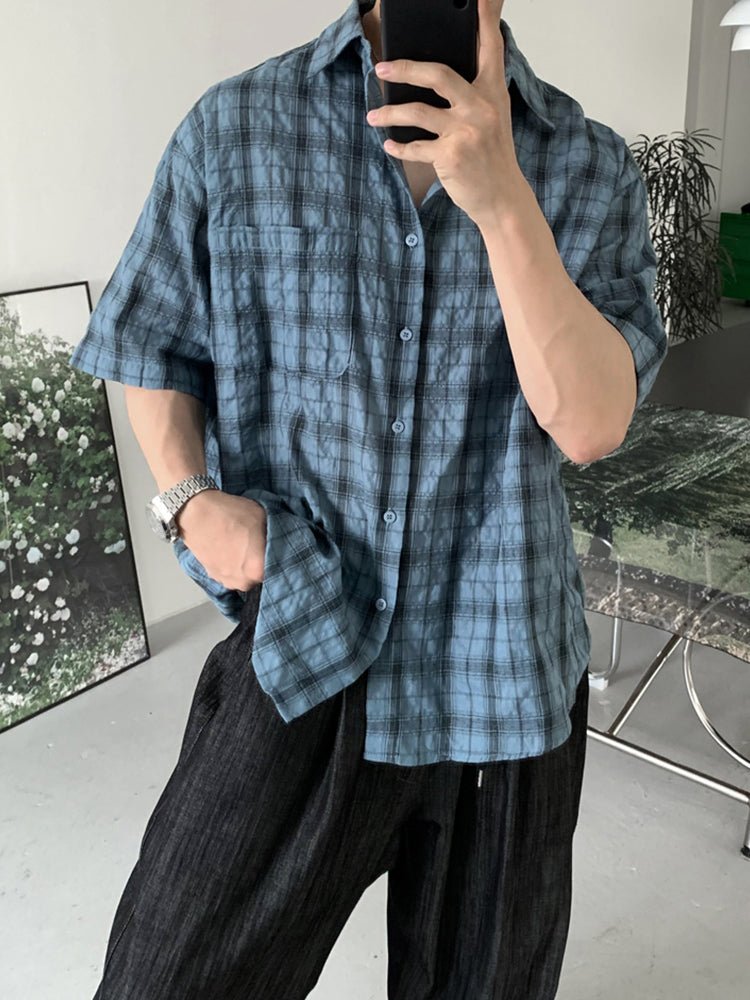 Retro blue plaid shirt OR3289 - ORUN