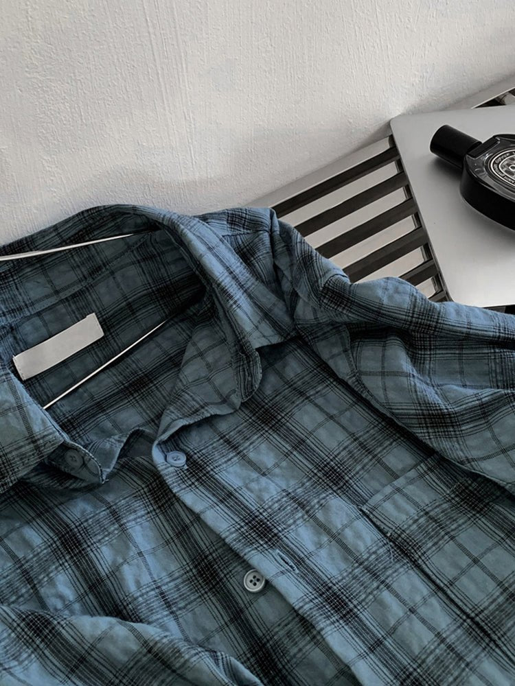 Retro blue plaid shirt OR3289 - ORUN