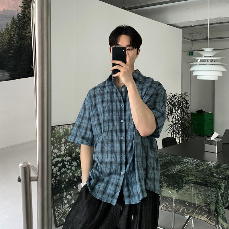 Retro blue plaid shirt OR3289 - ORUN