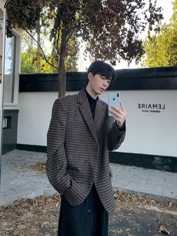Retro check loose blazer OR3688