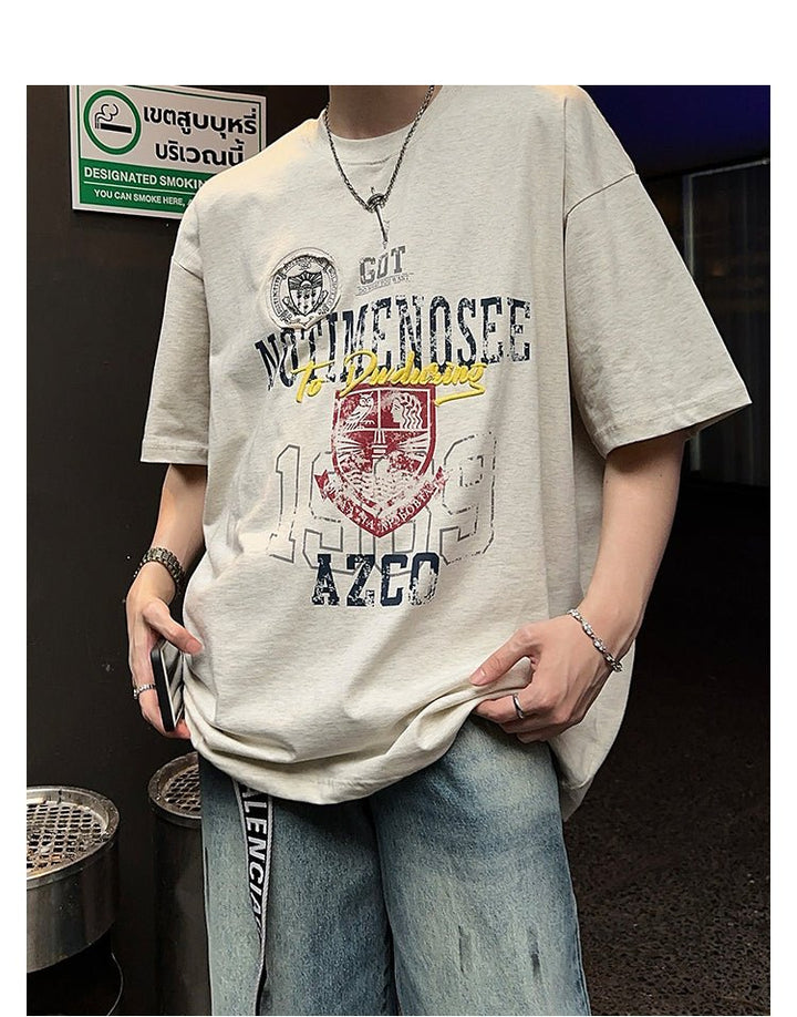 ヴィンテージ風カレッジプリントTシャツ – 韓国メンズ