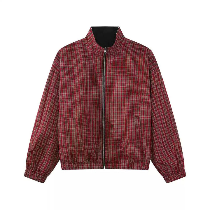 Reversible plaid stand collar jacket OR4055 – 韓国メンズ 