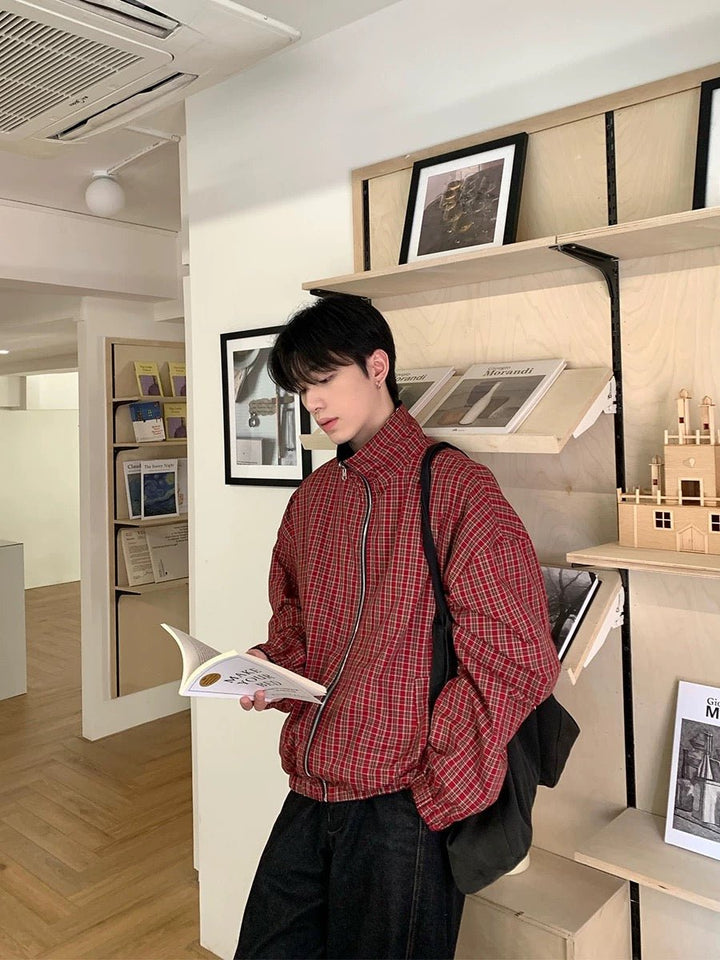 Reversible plaid stand collar jacket OR4055 – 韓国メンズ