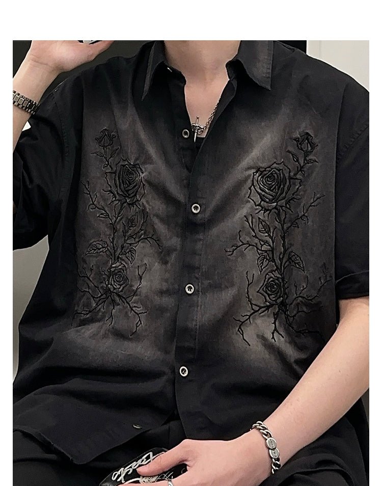 Rose embroidery short sleeve shirt OR3266 - ORUN