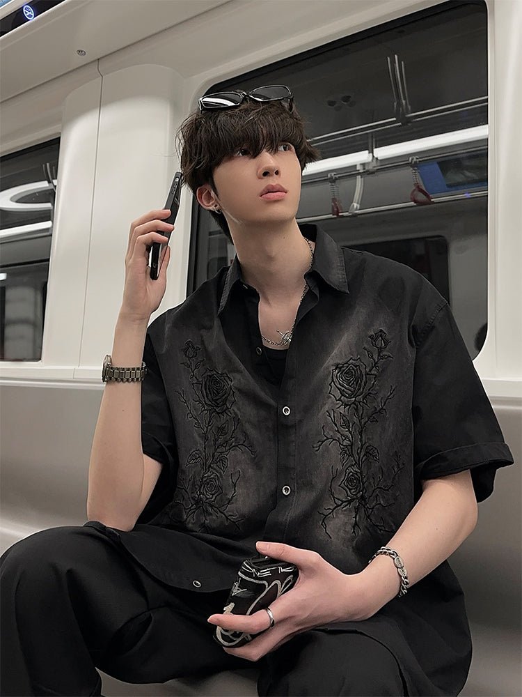 Rose embroidery short sleeve shirt OR3266 - ORUN