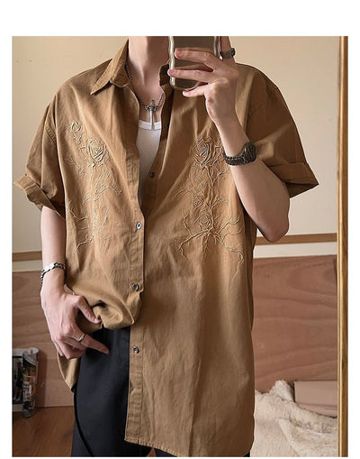 Rose embroidery short sleeve shirt OR3266 - ORUN