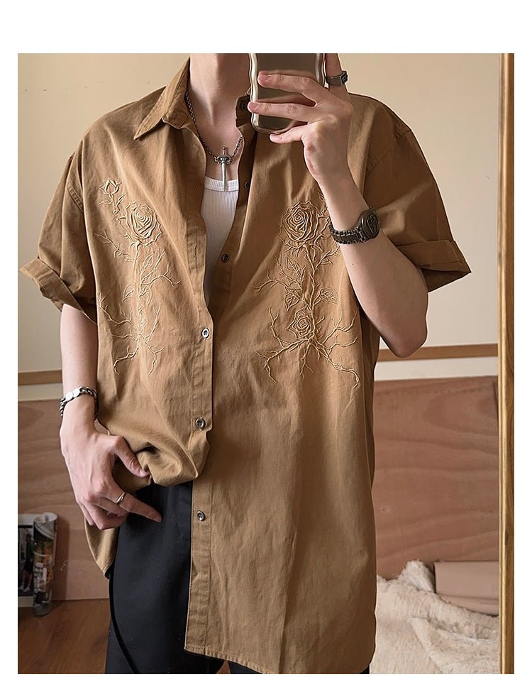 Rose embroidery short sleeve shirt OR3266 - ORUN