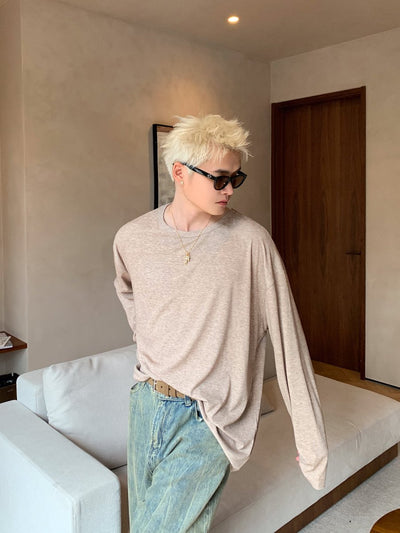 Round neck plain long sleeve T-shirt OR4655 - 韓国メンズファッション通販 - ORUN - 