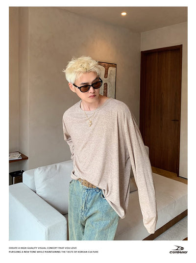Round neck plain long sleeve T-shirt OR4655 - 韓国メンズファッション通販 - ORUN - 