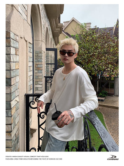 Round neck plain long sleeve T-shirt OR4655 - 韓国メンズファッション通販 - ORUN - 