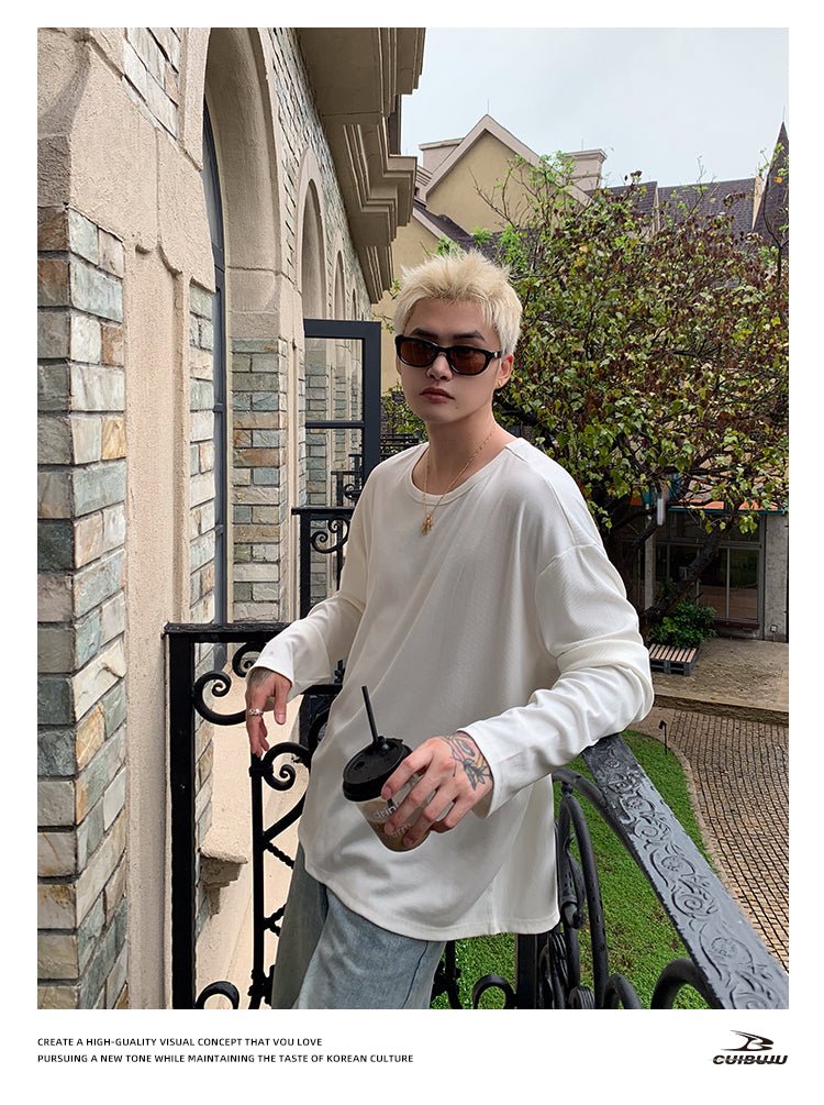 Round neck plain long sleeve T-shirt OR4655 - 韓国メンズファッション通販 - ORUN - 