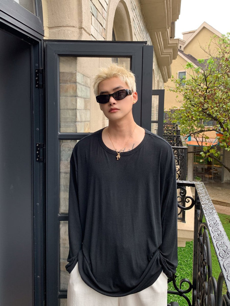 Round neck plain long sleeve T-shirt OR4655 - 韓国メンズファッション通販 - ORUN - 