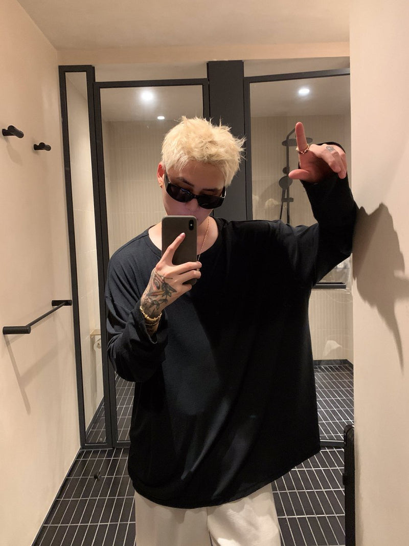 Round neck plain long sleeve T-shirt OR4655 - 韓国メンズファッション通販 - ORUN - 