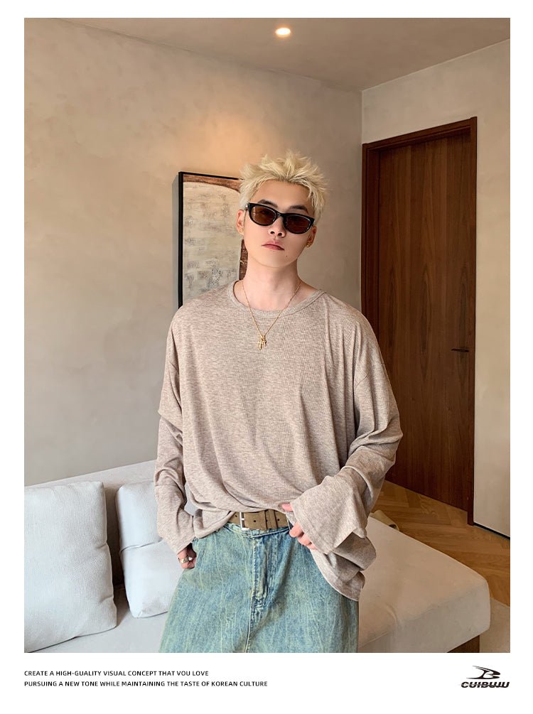 Round neck plain long sleeve T-shirt OR4655 - 韓国メンズファッション通販 - ORUN - 