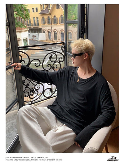 Round neck plain long sleeve T-shirt OR4655 - 韓国メンズファッション通販 - ORUN - 