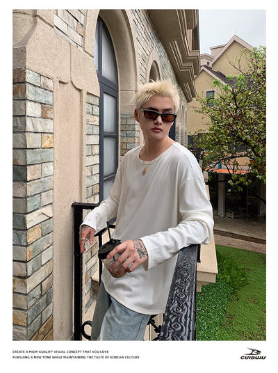 Round neck plain long sleeve T-shirt OR4655 - 韓国メンズファッション通販 - ORUN - 
