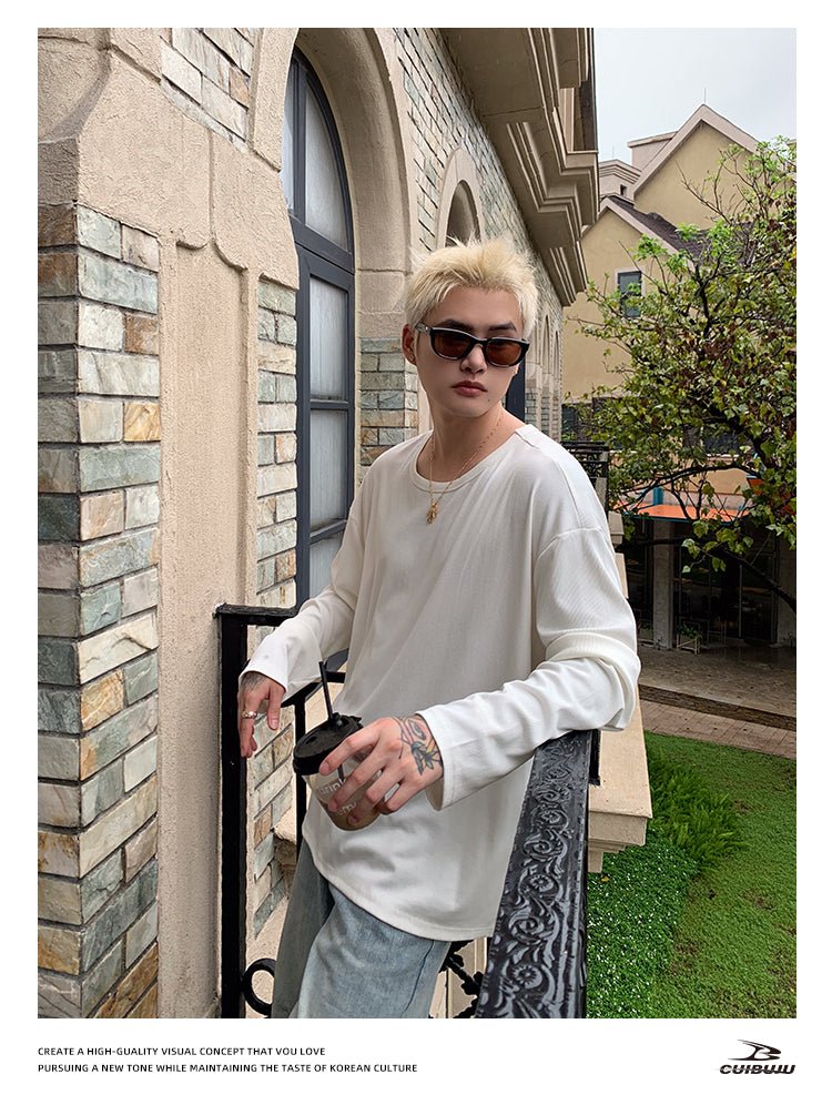 Round neck plain long sleeve T-shirt OR4655 - 韓国メンズファッション通販 - ORUN - 