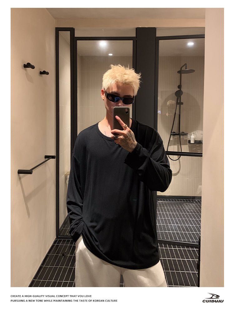 Round neck plain long sleeve T-shirt OR4655 - 韓国メンズファッション通販 - ORUN - 